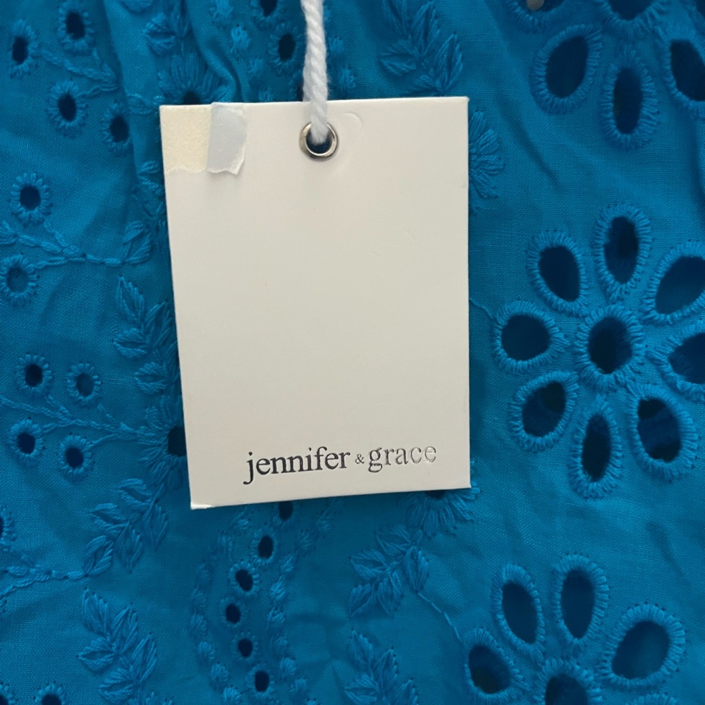 Blue Eyelet Lace Cotton Blouse - Picture 4 of 9
